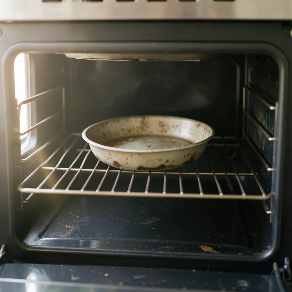 An ordinary home oven with one tin in it